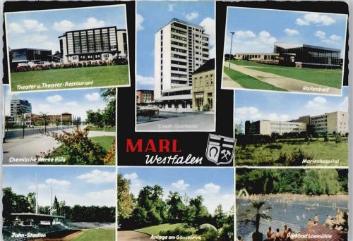 Marl 18.6.68, Stadion, Schwimmbad, Sparkasse, Wappen