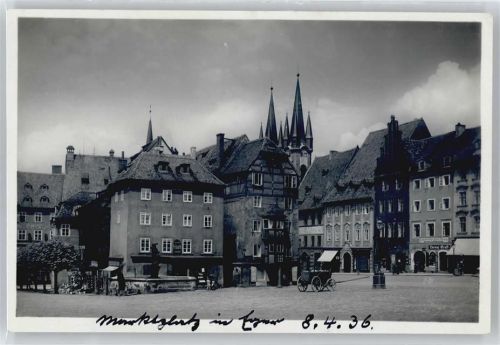 Cheb Marktplatz 8.4.36, Kirche, Brunnen, Leiterwagen
