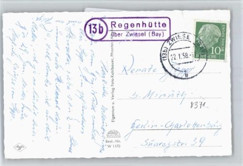94252 W8371 Regenhütte b Bayerisch Eisenstein - Landpoststempel