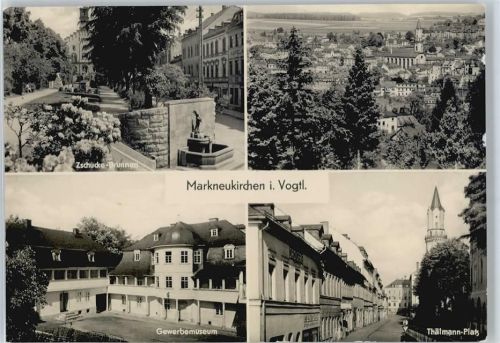 Markneukirchen Zschuce-Brunnen, Gesamtansicht, Gewerbemuseum, Thälmann-Platz AKU2