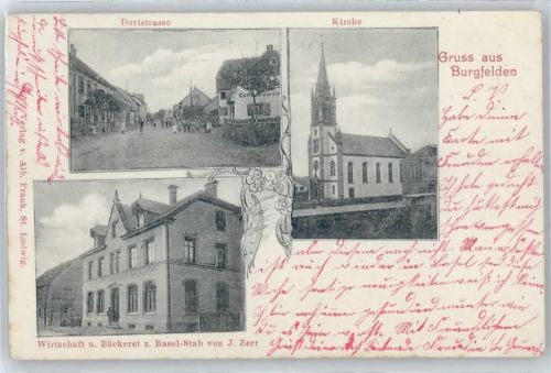 68300 Saint-Louis St. Ludwig - Burgfelden Dorfstraße, Kirche, Wirtschaft Basel-Stab