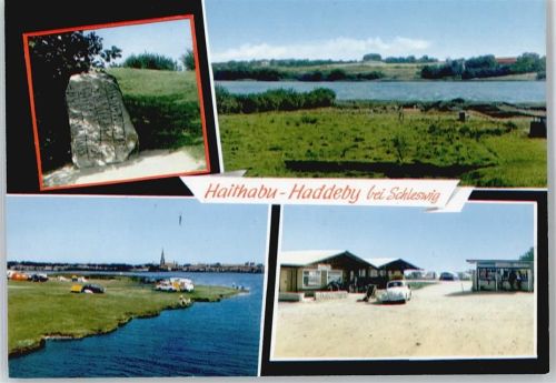 Haddeby Haithabu, Runenstein Busdorf, Campingplatz am Ufer der Schlei