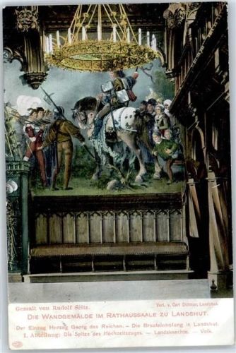 Landshut Wandgemälde im Rathaus-Saal, Der Einzug Herzog Georg des Reichen, Brauteinholung