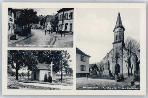 Steinmauern Hauptstraße, Geschäft Handlung Jung, Kirche, Kriegerdenkmal, Kapelle