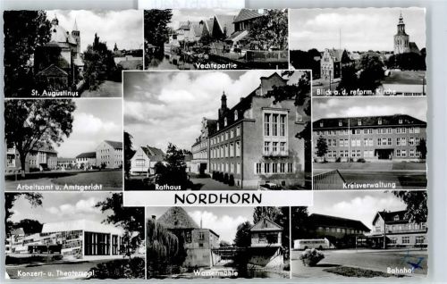 Nordhorn St. Augustinus, Arbeitsamt, Konzert- und Theatersaal, Rathaus, Wassermühle, Bahnhof, Kreisverwaltung, Rathaus