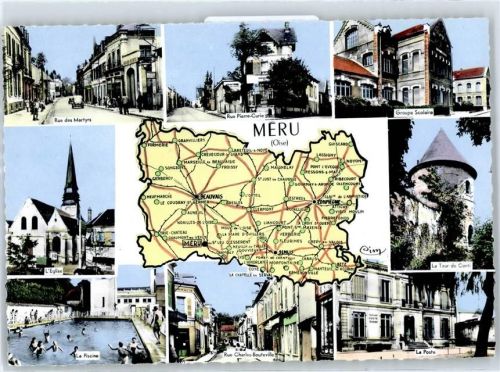 Meru Karte, Rue des Martyrs, Kirche, Freibad, Rue Pierre-Curie, Turm, Post
