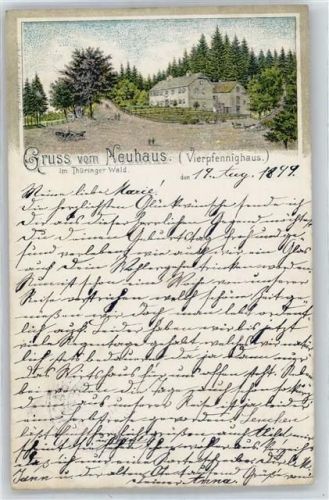 99897 O5809 Neues Haus b Tambach-Dietharz Lithographie Neuhaus Vierpfennighaus