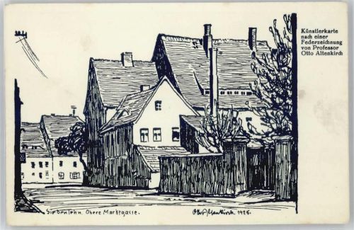 Siebenlehn Obere Marktgasse, Künstlerkarte nach einer Federzeichnung