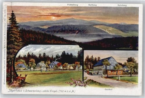 Schwarzenberg Gasthof Jägerhaus, Blick zum Fichtelberg, Keilberg, Spitzberg