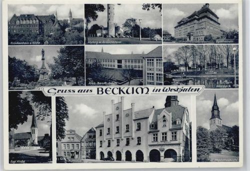 Beckum Krankenhaus Kirche Höxberg Aussichtsturm Mariensäule Evangel. Kirche Kreis-Berufs-Schule Rathaus St. Stephanuskirche Westpark Gymnasium