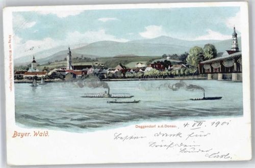 Deggendorf Teilansicht, Flusspartie, Dampfer