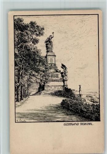 65385 W6220 Niederwald , Jagdschloß Radierung Niederwald-Denkmal