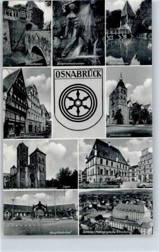 Osnabrück Vitischanze, Bergmannsbrunnen, Krahnstraße, Kirche, Dom, Rathaus, Stadtwaage, Bahnhof, Schloß, Pädagogische Akademie, Pernickelturm