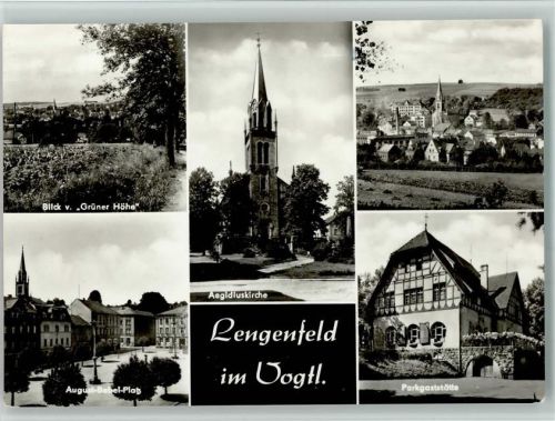 08485 O9802 Lengenfeld , Vogtl - Blick v. Grüner Höhe August-Bebel-Platz Aegidiuskirche Parkgaststätte Ortsansicht