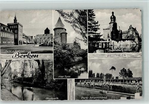 Borken Markt mit Rathaus Alter Turm Jugendburg Gemen Stadtpark Park-Schwimmbad