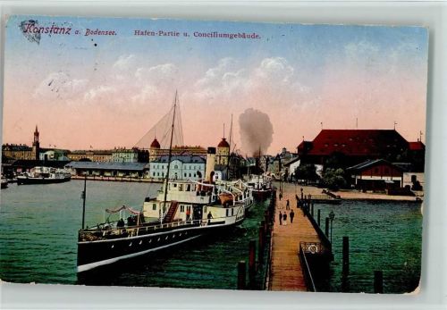 Konstanz Hafen-Partie Conciliumsgebäude Schiffe