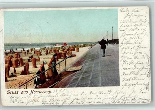 Norderney 1906 Strand Strandkörbe Promenade