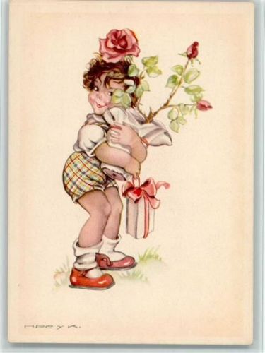 1938 sign Hilla Peyk 979 - Mädchen mit Rosentopf