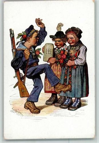 Bayerische Trachten Gewehr Bierkrug Hofbräuhaus sign Kinder in Uniform