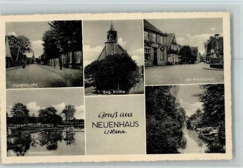 Neuenhaus Hauptstraße Blick zur Badeanstalt Evangel. Kirche am Marktplatz Oelwall