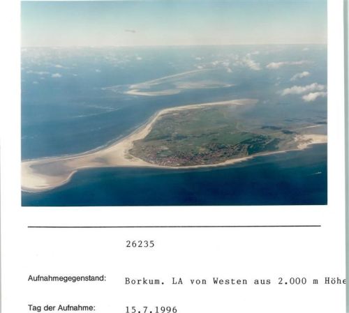 Borkum Luftaufnahme von Westen aus 2000m Foto montiert auf Karton