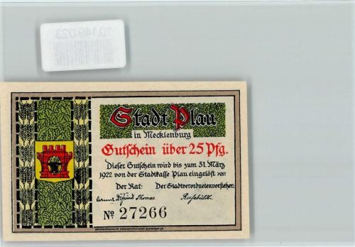 Plau Notgeldschein Ritter mit Rüstung Schild Turm sign. Ludwig Düwahl