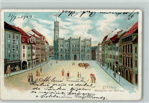 Zittau 1903 Marktplatz mit Rathaus