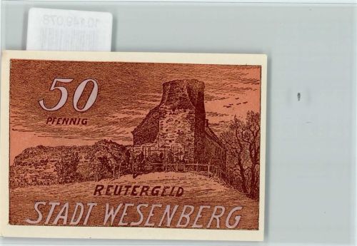 Wesenberg Notgeldschein 50 Pfennig Reutergeld