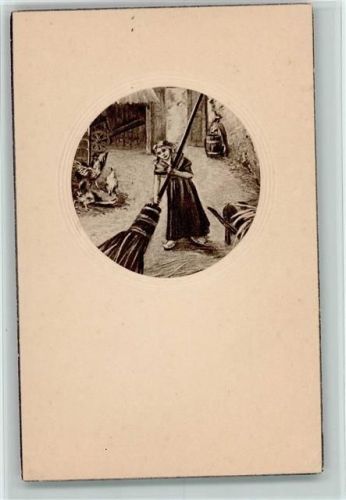 1918 passepartout - Mädchen fegt den Hof AK