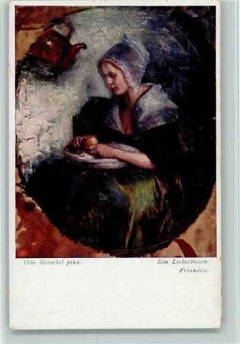 Nr. 1247 BKW sign Otto Herschel - Ein Leckerbissen, Apfel schneiden Wiener Kunst Künstlerkarte
