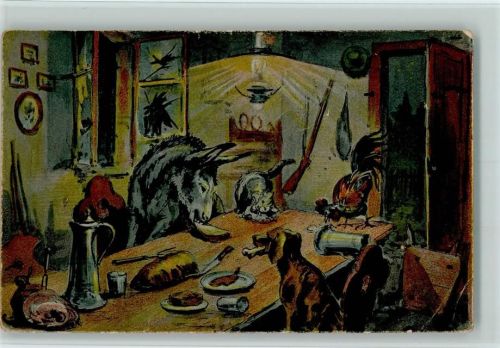 Nr. 9 Bremer Stadtmusikanten, Eckknick AK Märchen Gebrauchsspuren