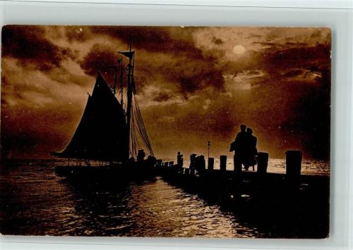 Norderney 1912 Abendstimmung Segelboot Mond