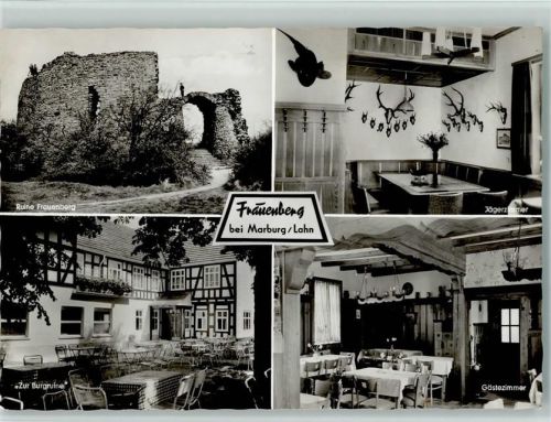 Marburg Ruine Frauenberg Innenaufnahmen Jägerzimmer Gasthof Pension Zur Burgruine Terrasse Fachwerkhaus Gästezimmer 4-Bildaufnahme