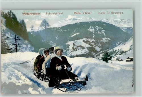 1907 Winterfreuden - Frauen , Bobleighfahrt AK