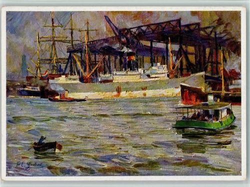 Hamburg Serie Nr. 11 Gemälde von Gabel - Hamburger Hafen, sehr gute Erhaltung AK