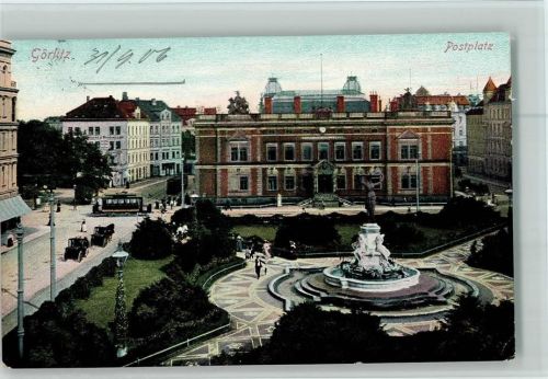 Görlitz Postplatz Brunnen Straßenbahn