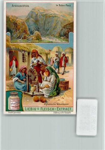 Afghanistan - Wohnhäuser, Flachs spinnen, Sammelbild Liebig