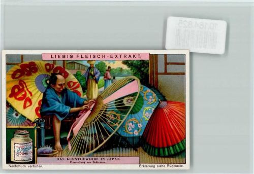 Das Kunstgewerbe in Japan, Herstellung von Schirmen, Berufe, Sammelbild Liebig
