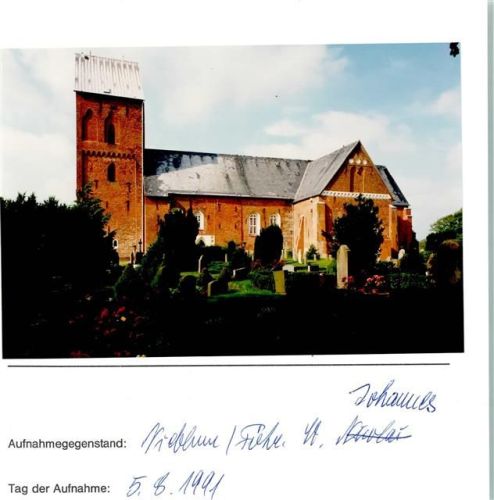 Nieblum St Johannis Kirche mit Friedhof Foto montiert auf Karton