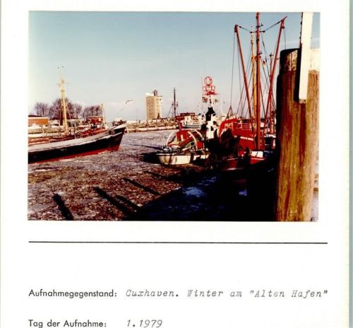 Cuxhaven Winter Alter Hafen Foto montiert auf Karton