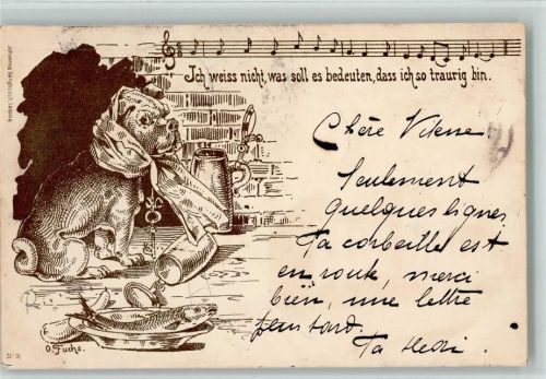 1897 sign O. Fuchs - Verlag Sengbusch Nr. 16 - Hund ist krank