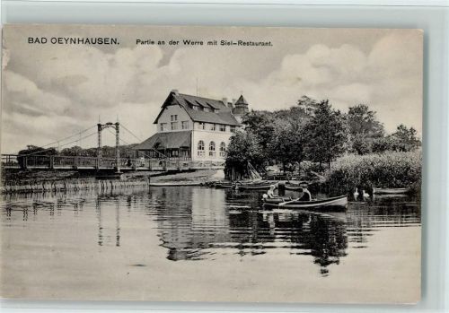 Bad Oeynhausen 1912 Partie an der Werre mit Siel-Restaurant Ruderboot