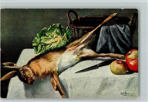 Stilleben mit Wild AK Schönian, A. Künstlerkarte