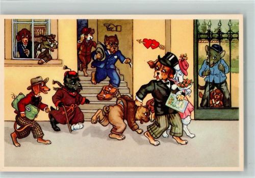 Hunde verfolgen Mann Comic
