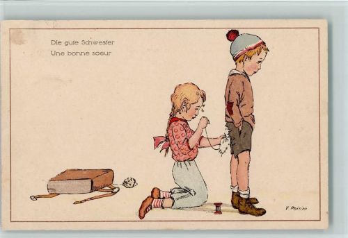1913 Verlag Ruegg-Koch Serie 339-6 Schwesternliebe - Flicken annähen , gute Erhaltung AK