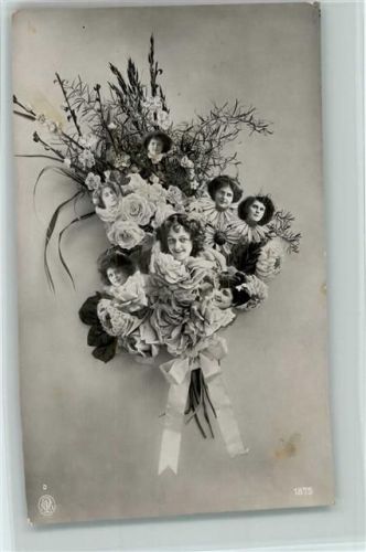 1913 NPG 1875 - Blumenstrauß, Frauenköpfe in den Blüten AK