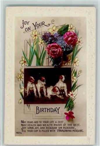 Hundewelpen, Blumen, Birthday Serie 1927-4 AK