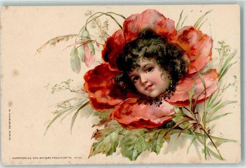 1900 Kunstverlag Dotzert Nr. 143 - Mohnblume mit Kindergesicht