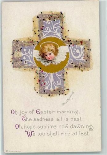 mit Glasperlenauflage Kreuz mit einem Engelskopf AK Clapsaddle, E. H. / E.H.C. AK mit Glitzer