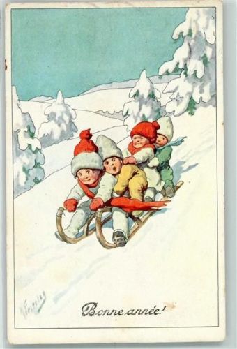 1936 Neujahr - Verlag BKW Serie 3253-6 - Rodelpartie AK
